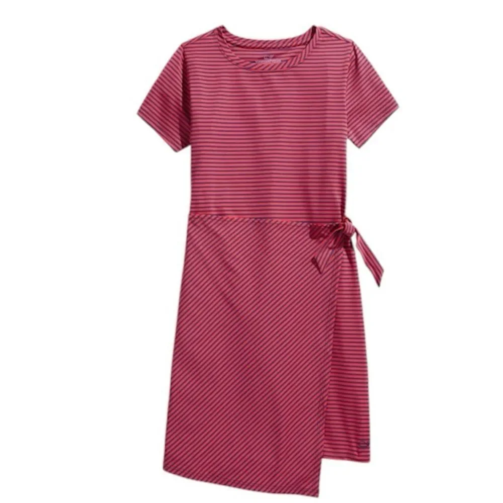 Vineyard Vines Girls' Asymmetric Sankaty Tee Dress, Vineyard-Red, X-Small, NWT